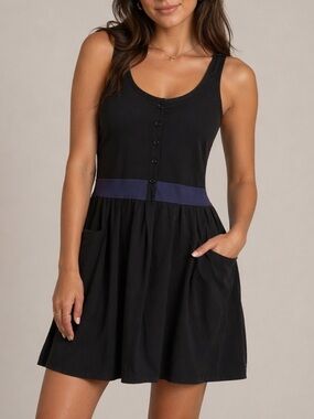 Theory Cotton Tank Mini Dress Size S Black Blue Pockets Stretch Soft Chic Casual